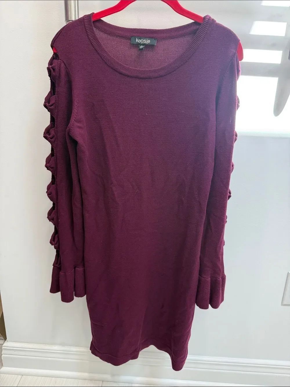 kensie Purple Burgundy Ladder-Sleeve Knit Dress